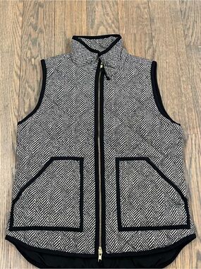 J. Crew Factory Black and White Herringbone Quilted Vest